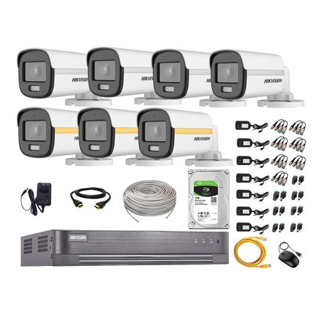 Cámaras Seguridad Exterior Tubo Kit 7 1080p Colorvu Visión Nocturna a Color + Disco 1tb