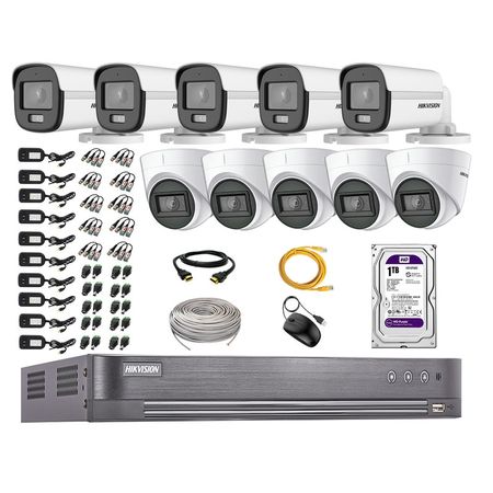 Kit 10 Cámaras Seguridad Hikvision 5mp Disco 1tb Colorvu Vision Nocturna a Color