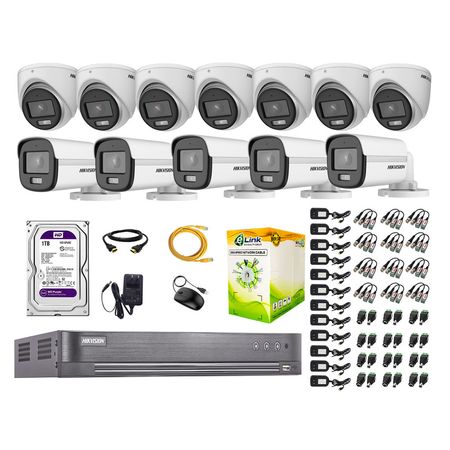 Cámaras Seguridad Hikvision Kit 12 5mp Disco 1tb Colorvu Vision Nocturna a Color