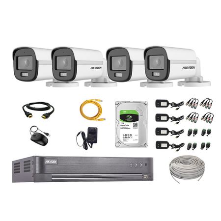 Cámaras Seguridad Exterior Kit 4 Hikvision 5mp + Disco 1tb Colorvu Vision Nocturna a Color