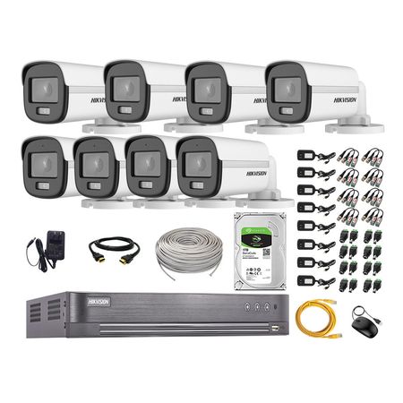 Cámaras Seguridad Exterior Kit 8 Hikvision 5mp + Disco 1tb Colorvu Vision Nocturna a Color