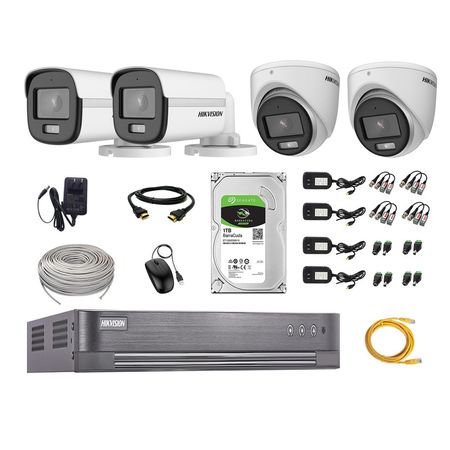 Cámaras Seguridad Hikvision Kit 4 5mp + Disco 1tb Colorvu Vision Nocturna a Color