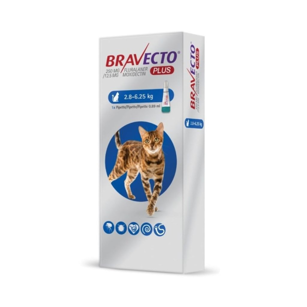 Antipulgas para Gatos Bravecto Plus 250 MG 2.8 a 6.25 Kg