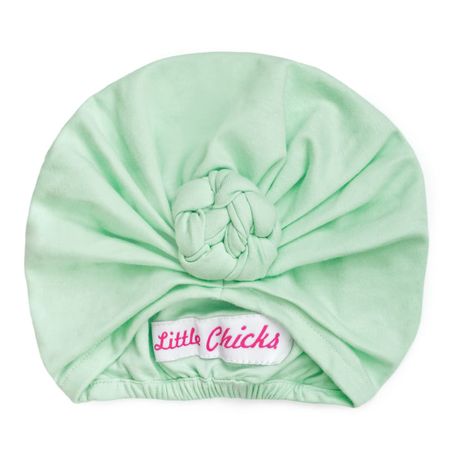 Turbante Gorro Little Chicks para Bebés y Niñas de Algodón Diseño Moño Verde Agua