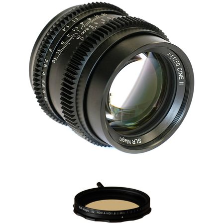 Lente SLR Magic Cine II 50 mm f/1.1 y kit de filtro ND variable (montura E de Sony) SLR Magic Cine II 50 mm f/1.1 lente y kit de filtro ND variable (Sony E-mono)