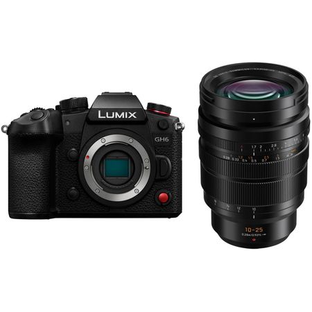 Cámara sin espejo Panasonic Lumix GH6 con kit de lentes de 10-25 mm f/1.7 Cámara sin espejo Panasonic Lumix GH6 con kit de lente de 10-25 mm f/1.7