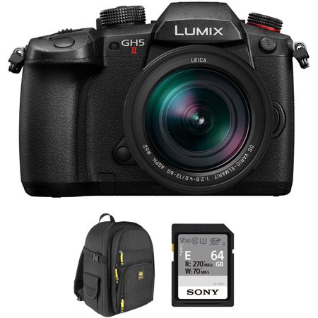 Cámara sin espejo Panasonic Lumix GH5 II con lente de 12-60 mm y kit de bolsa Panasonic Lumix GH5 II Cámara sin espejo con lente y kit de bolsas de 12-60 mm