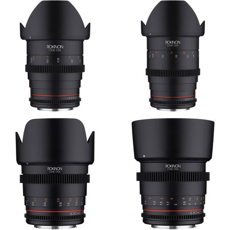 Rokinon 24, 35, 50 y 85 mm T1.5 Paquete de lentes con montura EF Cine DSX de alta velocidad Canon Rokinon 24, 35, 50 y 85 mm T1.5 Cine de alta velocidad DSX Canon EF Montaje de lente de montaje