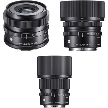 Kit de lentes contemporáneos Sigma 24 mm, 45 mm y 90 mm DG DN para Sony E Kit de lentes contemporáneos de 24 mm, 45 mm y 90 mm DG DN para Sony E