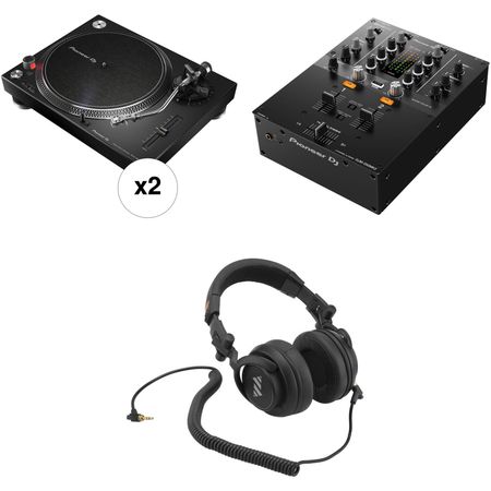 Pioneer DJ PLX-500-K Kit de tocadiscos para DJ con 2 tocadiscos, mezclador y auriculares Kit de DJ de tocadiscos Pioneer DJ PLX-500-K con 2 x plataformas giratorias, mezcladores y auriculares