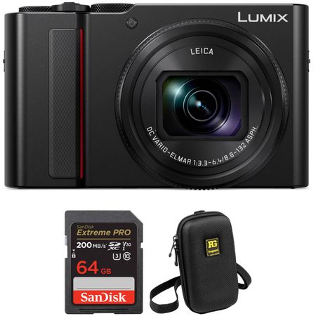 Cámara digital Panasonic Lumix DC-ZS200 con kit de accesorios (negro)