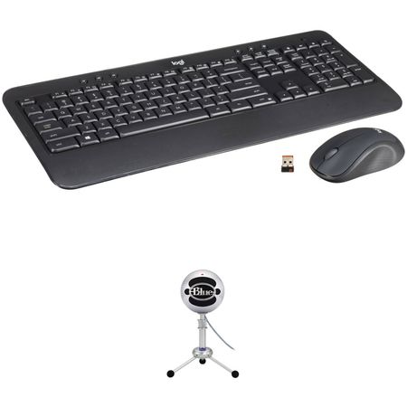 Paquete de teclado y mouse inalámbrico avanzado Logitech MK540 con micrófono de condensador USB B... Logitech MK540 El mouse inalámbrico avanzado y el paquete de teclado con micrófono de condensador USB de bolas de nieve azul con paquete de accesorios