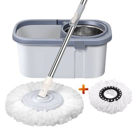 Balde Escurridor Trapeador Giratorio Automático Cuadrado Plomo