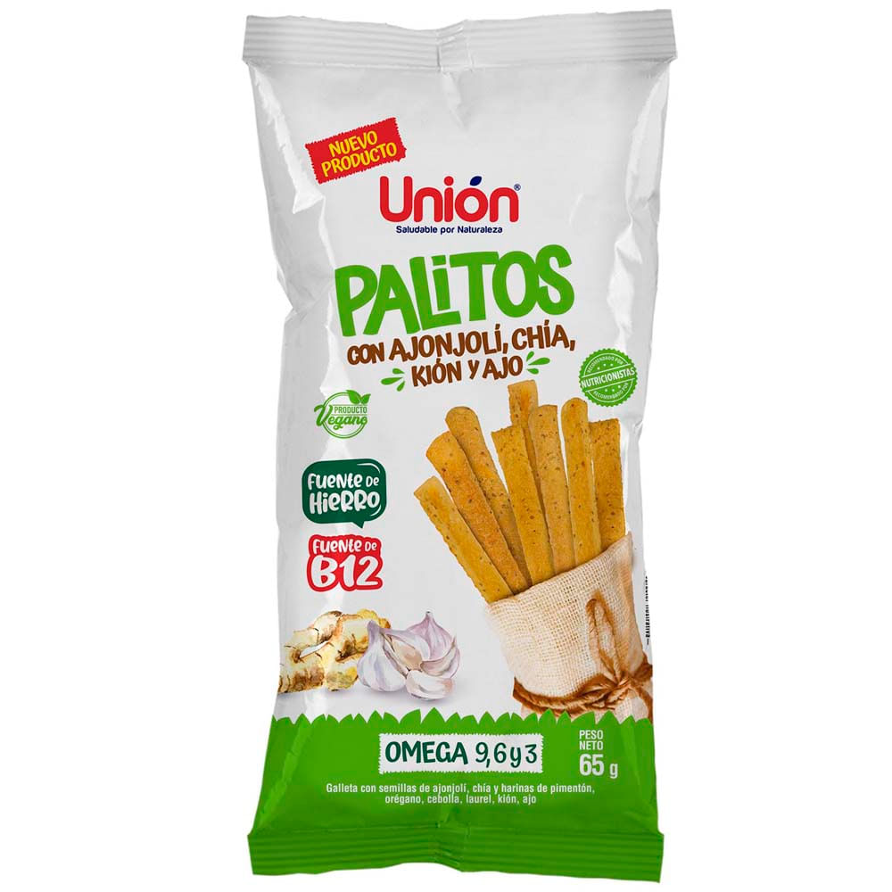 Palitos de Ajonjolí UNIÓN Chia, Kión y Ajo Bolsa 65g