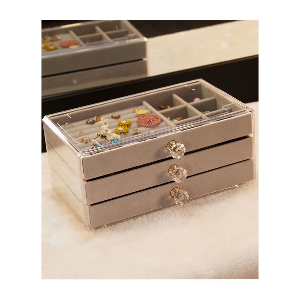 Joyero Organizador De Joyas Cofre Pulseras Relojes 3 Niveles Gris ...