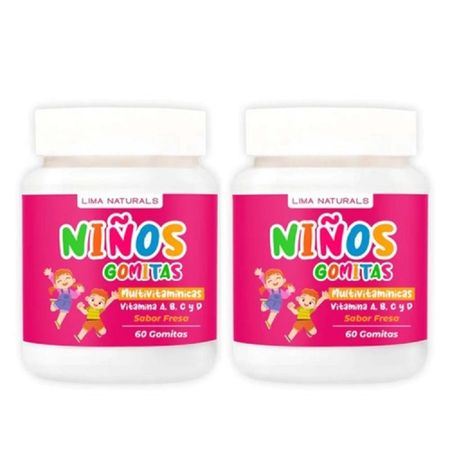 Gomitas para Niños Multivitamínicas Sabor Fresa Lima Naturals 60 unidades Pack x 2