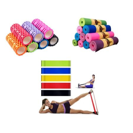 PACK 5 Bandas + roller + mat yoga 6mm