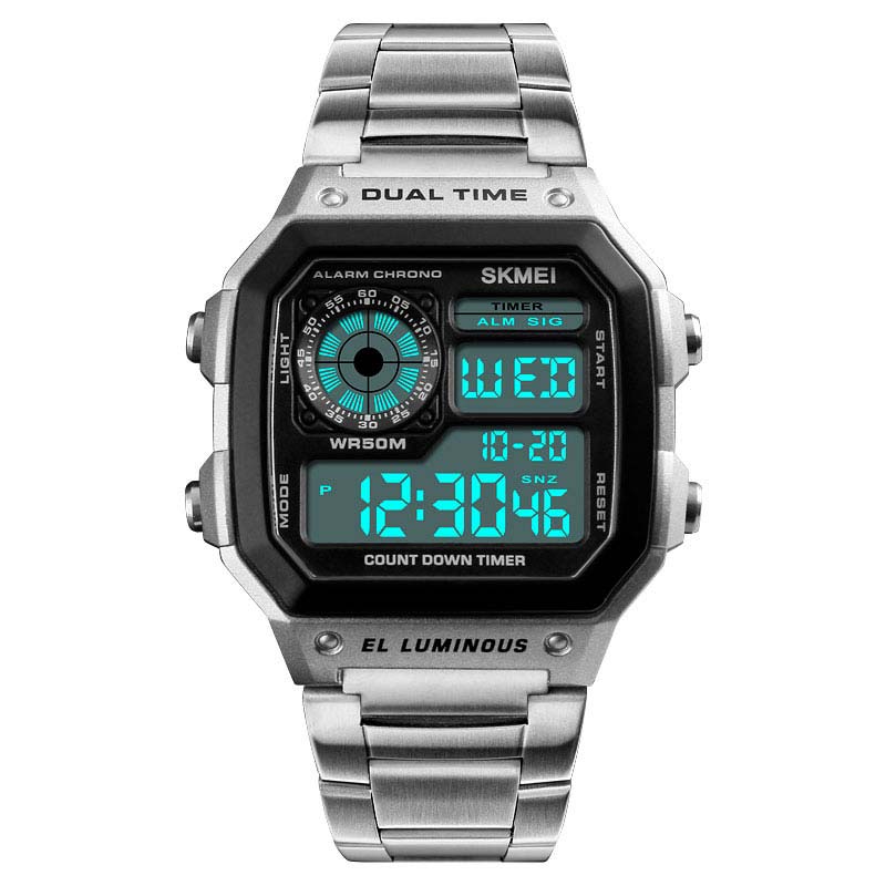 Reloj SKMEI Square 1335 Dual Timer Backlight Correas Acero - Plata