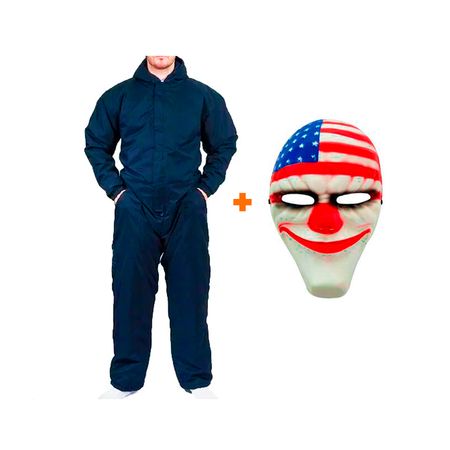 Disfraz Halloween Traje PayDay VideoGame Azul Marino + Máscara New York