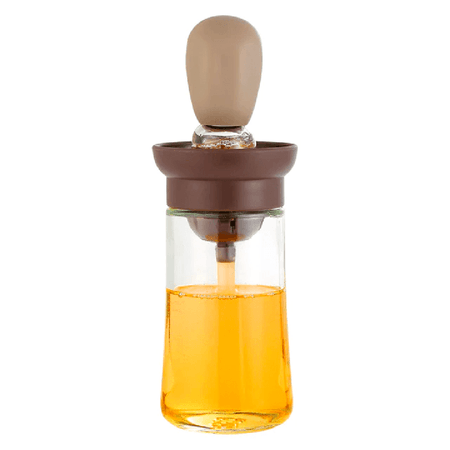 Botella dispensador de aceite con cepillo de silicona para cocina Mostaza
