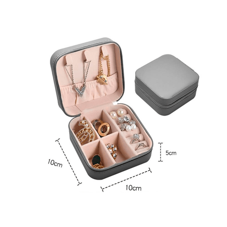 Joyero Organizador Estuche De Aretes Anillos Para Viaje Gris