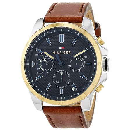 Reloj Tommy Hilfiger Decker 1791561 Multifuncional Correa de Cuero Marrón Dorado Azul