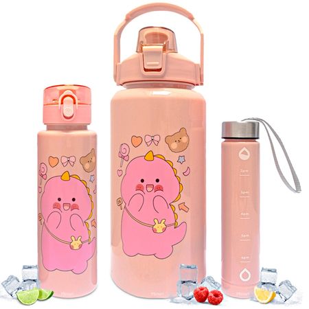 Tomatodo Botella Kawaii Motivacional 3 Piezas + Stickers 2D y 3D Rosa 699T