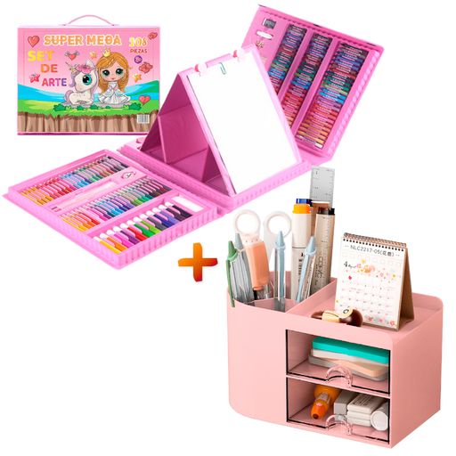 Set de Arte y Dibujo Infantil de 208 Piezas Rosado - Promart