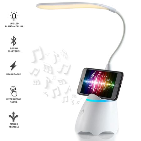 Lámpara LED de Escritorio con Bluetooth Porta Celular Blanco Y52