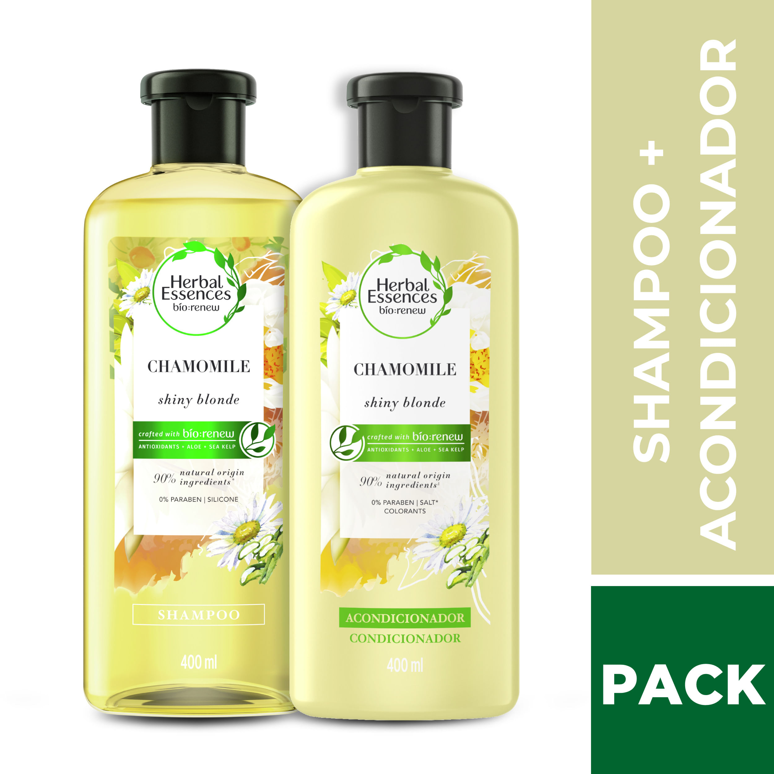 Pack Acondicionador HERBAL ESSENCES Manzanilla Frasco 400ml + Shampoo HERBAL ESSENCES Manzanilla Frasco 400ml