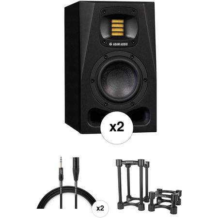 Adam Professional Audio A4V 130W 4" Monitor activo bidireccional Value Kit con soportes de a...