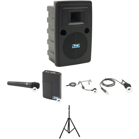 Anchor Audio Liberty Quad Package con dos micrófonos portátiles, dos transmisores de Beltpack, do...