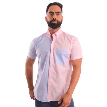 Camisa Piero Biani Manga Corta de Vestir Algodón Hombre Rosado y Celeste Talla S