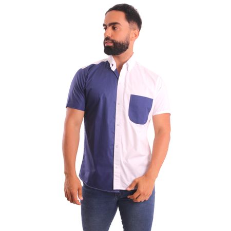 Camisa Piero Biani Manga Corta de Algodón Pima Hombre Azul y Blanco Talla S