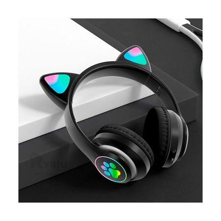 Audifono Cat con Luz Led Color Negro