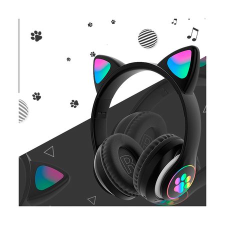 Audifono Bluetooth Cat con Luz Led Color Negro