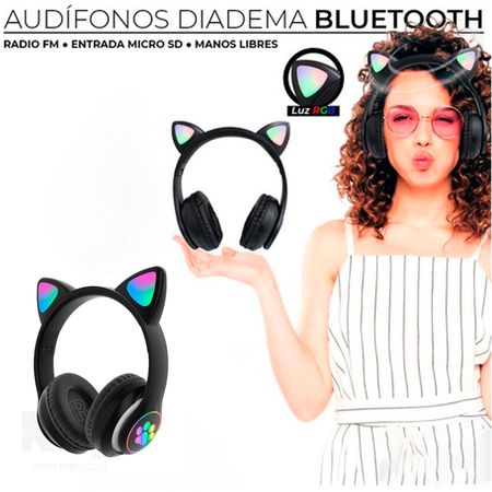 Audifonos Auriculares Cat Luz Led Color Negro