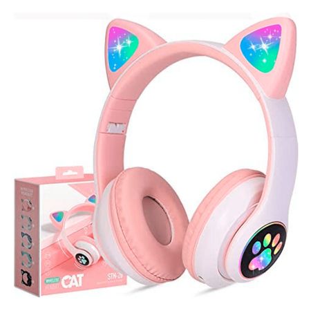 Audifono Bluetooth Inalambrico Tipo Gato Color Rosado