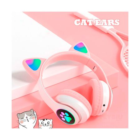 Audifono Bluetooth Cat con Luz Led Color Rosado