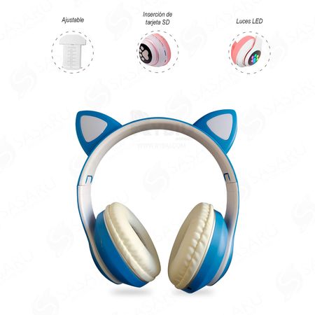 Audifono Bluetooth Inalambrico Tipo Gato Color Azul