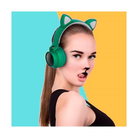 Audifonos Auriculares Cat Luz Led Color Verde