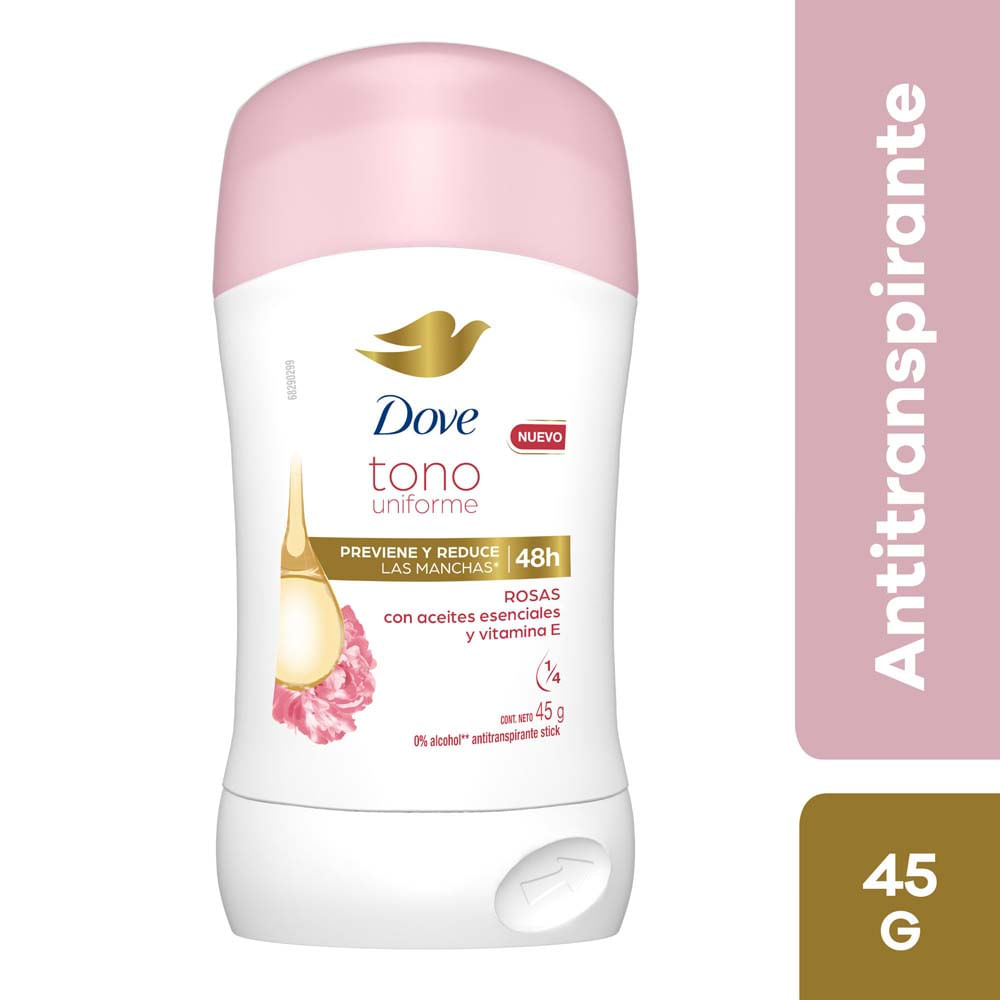 Desodorante para Mujer en Barra DOVE Tono Uniforme Rosas Frasco 45g