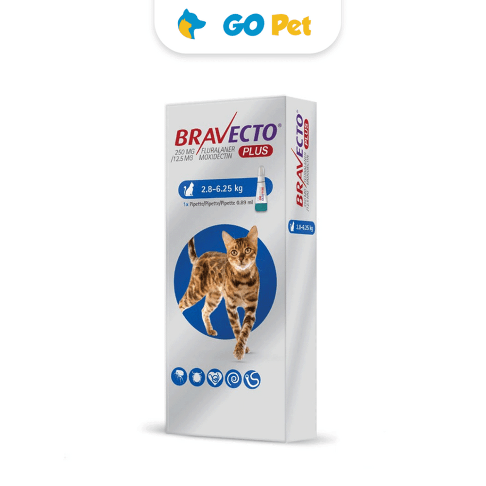 Antipulgas para Gato Bravecto Plus Pipeta 250 mg 2.8 Kg - 6.25 Kg