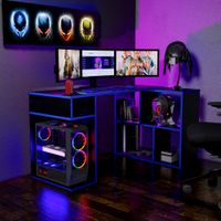 Escritorio Gamer en L 133x80cm NR 11 Movenda Negro/Azul