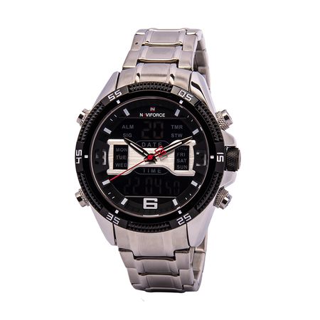 Reloj Naviforce NF9201 Acuático Doble hora Color Plateado