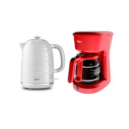 Hervidor 1.7L Blanco + Cafetera 12Tzas Roja