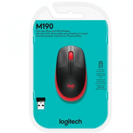 Mouse Logitech M190 Inalambrico Ergonómico USB Rojo