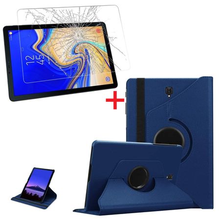 Funda Giratoria 360 Azul y Mica de Vidrio Para Samsung Tab S4 10.5 SM-T830