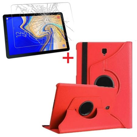 Funda Giratoria 360 Rojo y Mica de Vidrio Para Samsung Tab S4 10.5 SM-T830
