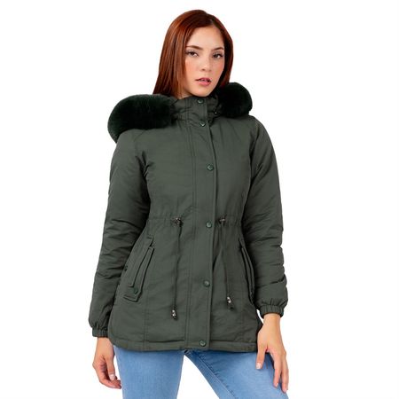 Campera Parka Reversible Mujer by Indra Color Verde con Negro Talla XL
